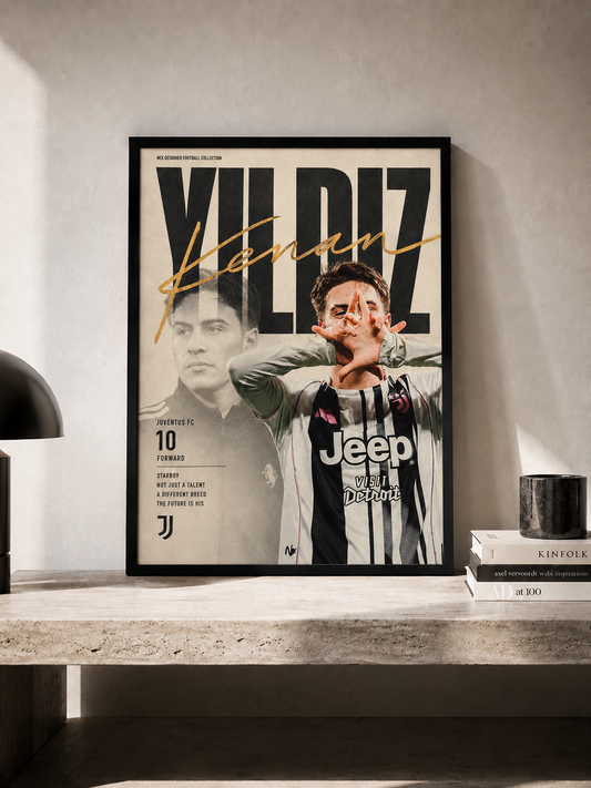Kenan Yildiz - Juventus - plakat piłkarski w ramie