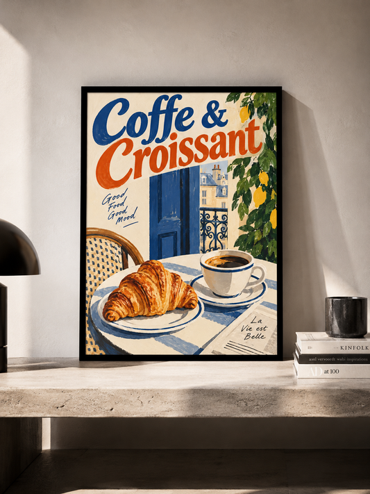 Coffee & Croissant - plakat kawowy w ramie