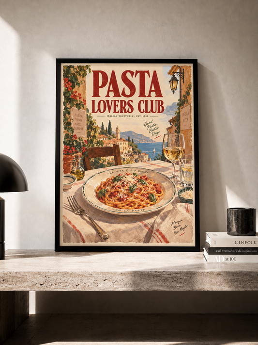Pasta Lovers Club - plakat włoskiej trattorii w ramie