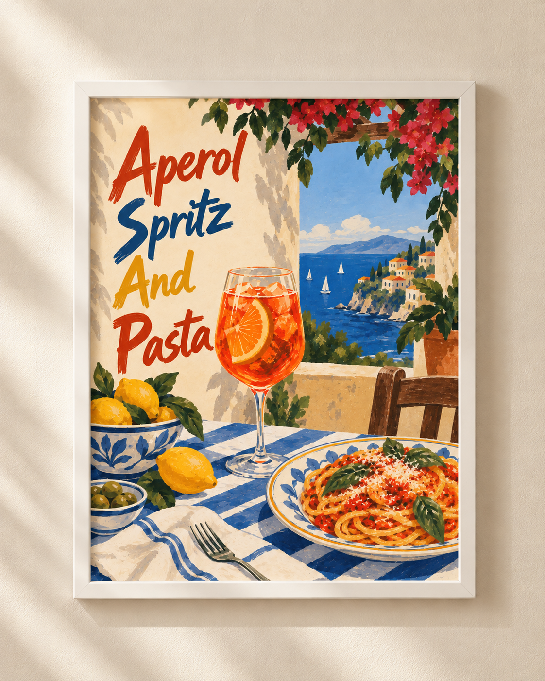 Aperol Spritz i pasta - plakat śródziemnomorski w ramie