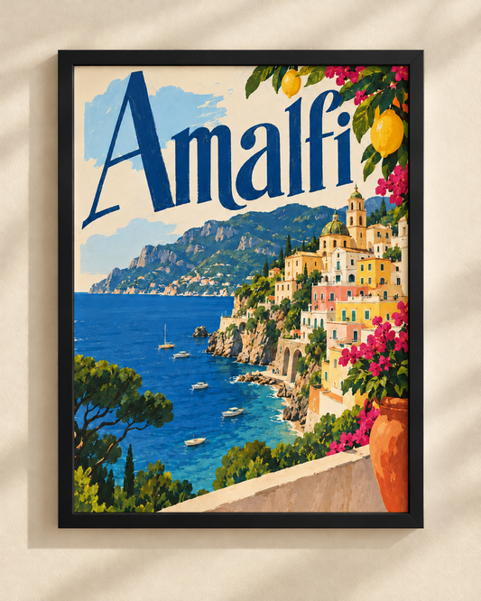 Amalfi - plakat włoskiego wybrzeża w ramie