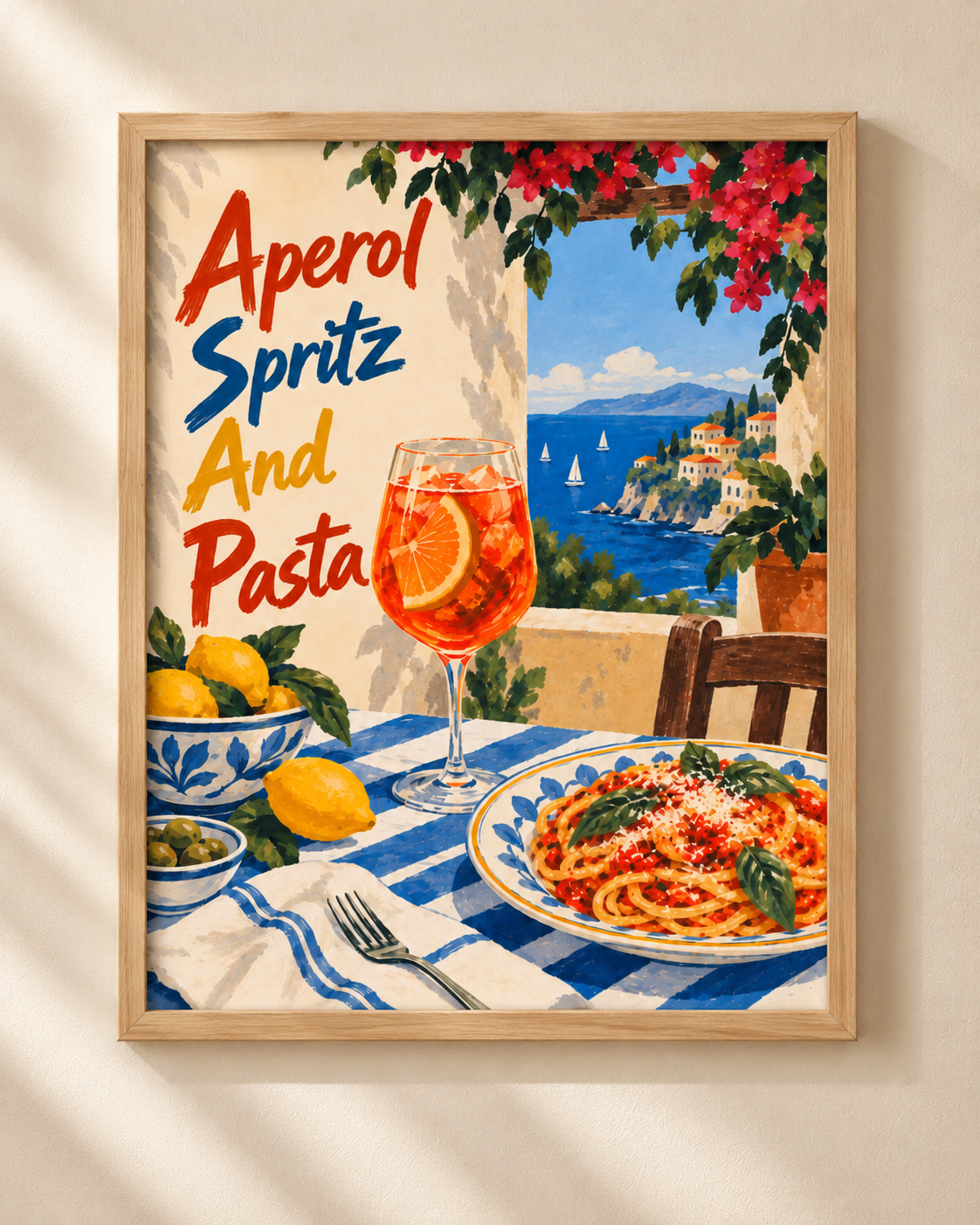 Aperol Spritz i pasta - plakat śródziemnomorski w ramie