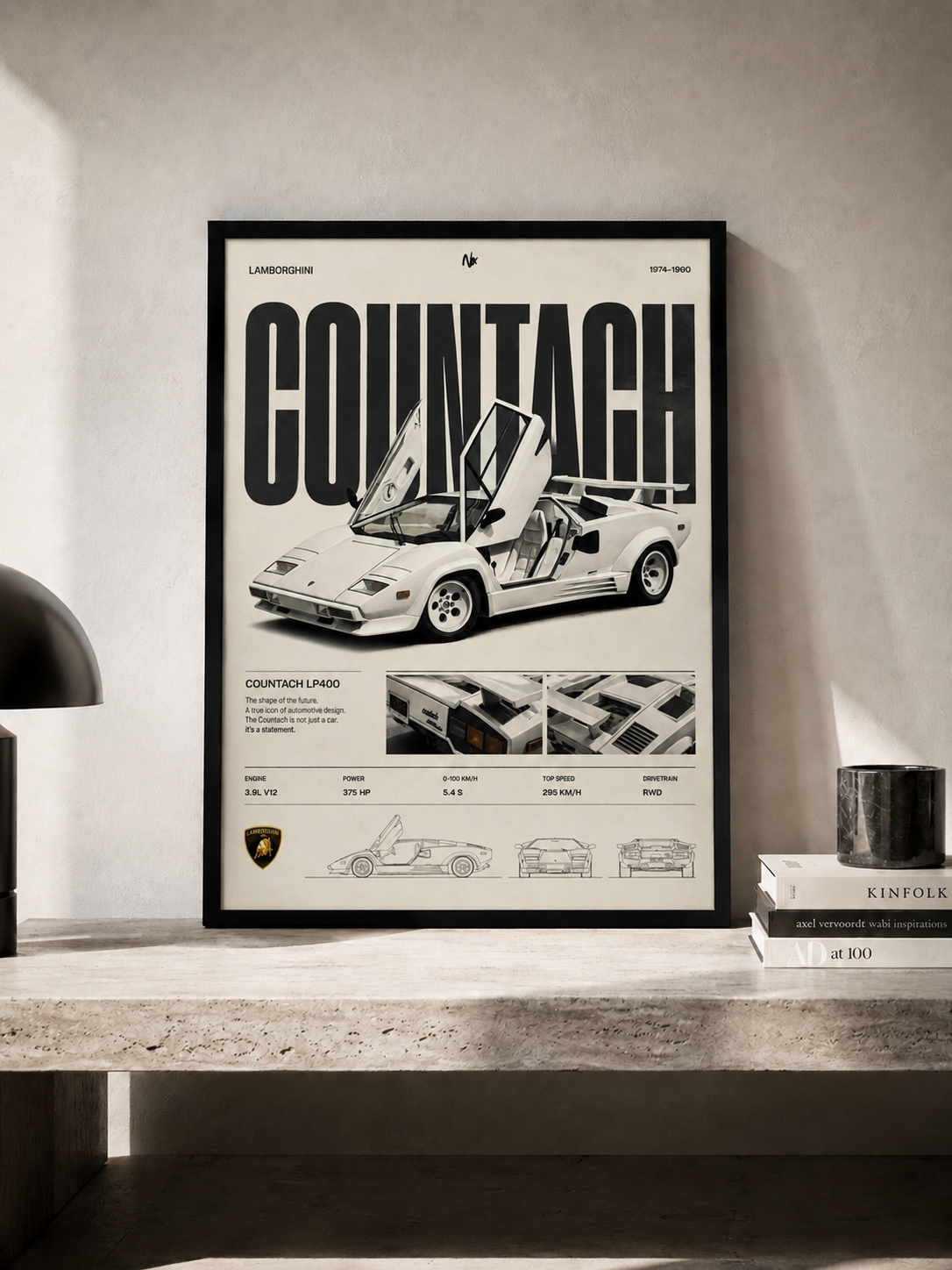 Lamborghini Countach - plakat motoryzacyjny w ramie