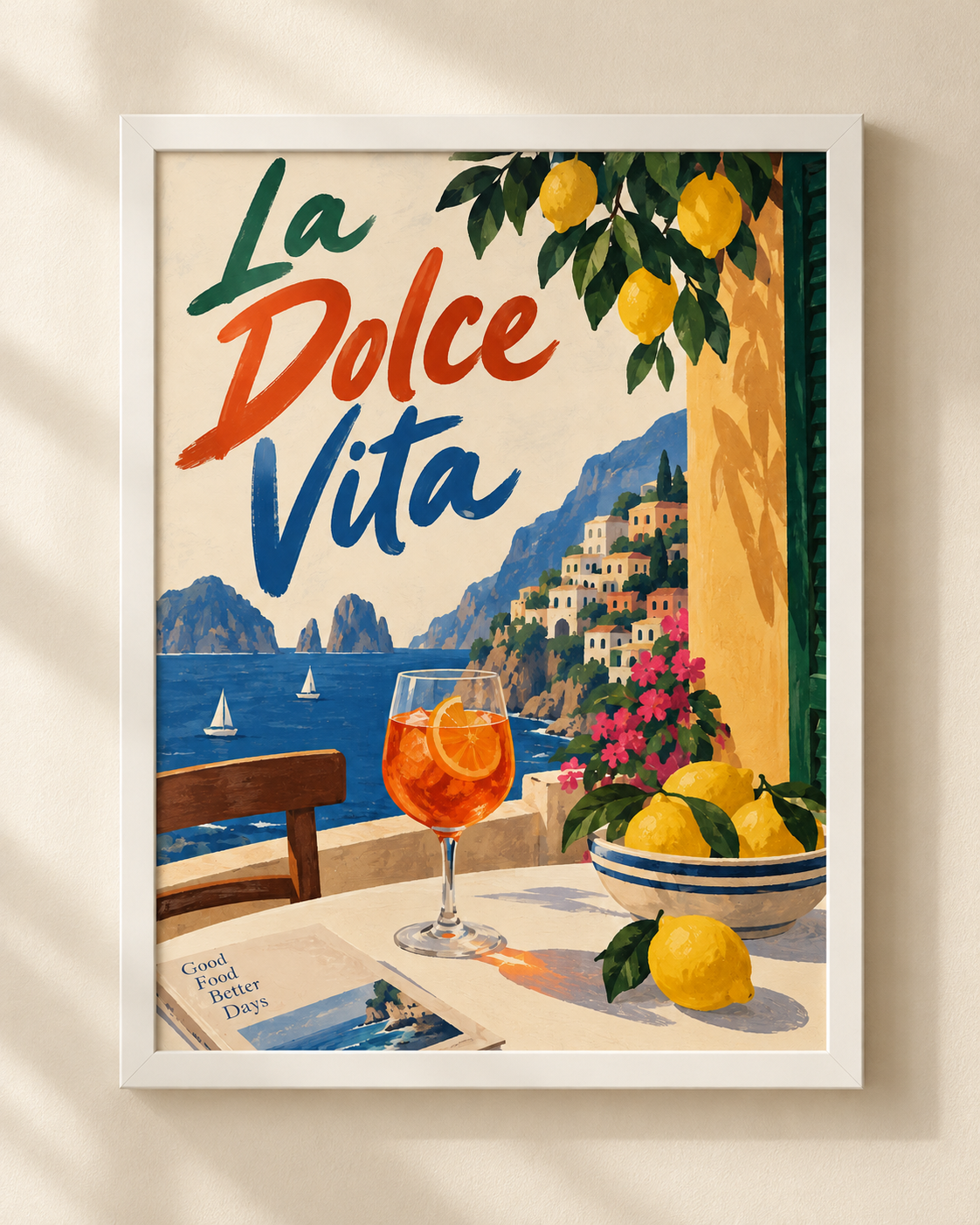 La Dolce Vita - Italian Riviera style poster in a frame