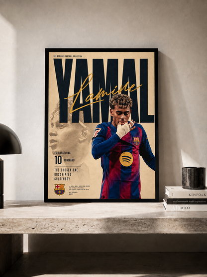 Lamine Yamal - FC Barcelona - plakat piłkarski w ramie