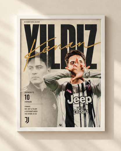Kenan Yildiz - Juventus - plakat piłkarski w ramie