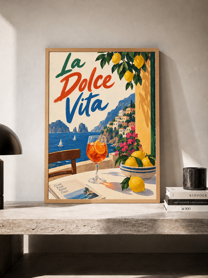 La Dolce Vita - Italian Riviera style poster in a frame