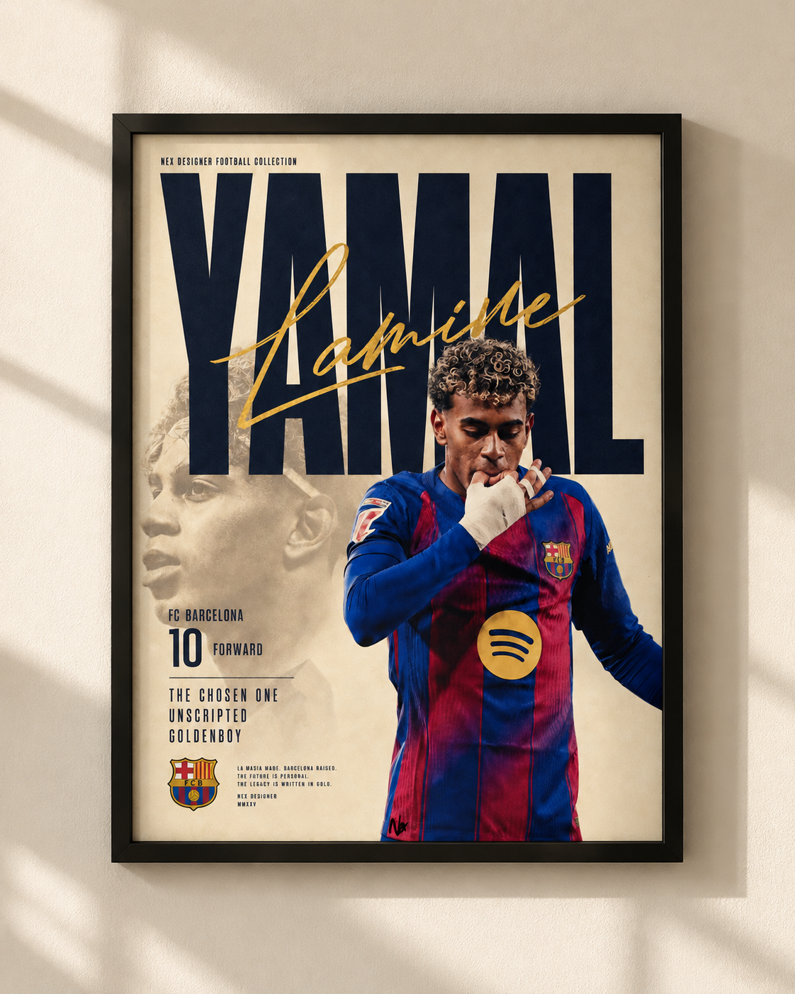 Lamine Yamal - FC Barcelona - plakat piłkarski w ramie