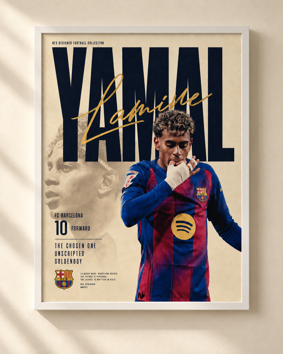 Lamine Yamal - FC Barcelona - plakat piłkarski w ramie