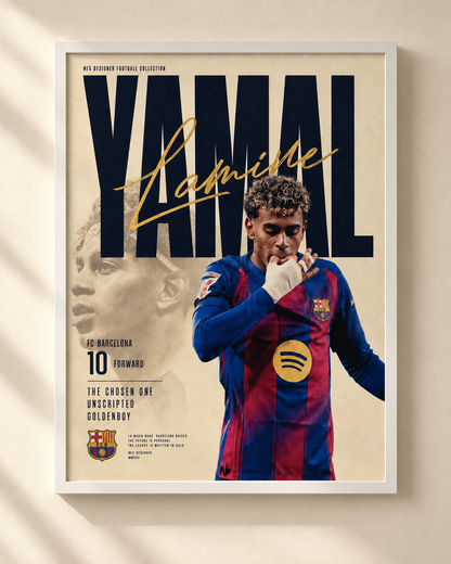Lamine Yamal - FC Barcelona - plakat piłkarski w ramie