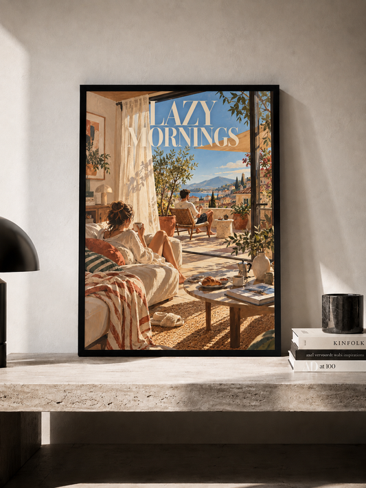 Lazy Mornings - plakat śródziemnomorski w ramie