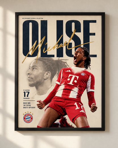 Michael Olise - FC Bayern - plakat piłkarski w ramie