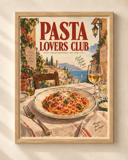 Pasta Lovers Club - Italian trattoria poster in a frame