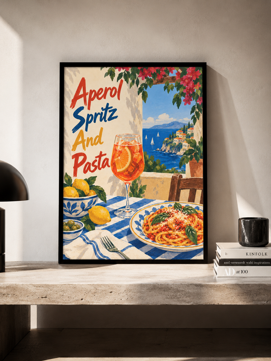 Aperol Spritz i pasta - plakat śródziemnomorski w ramie