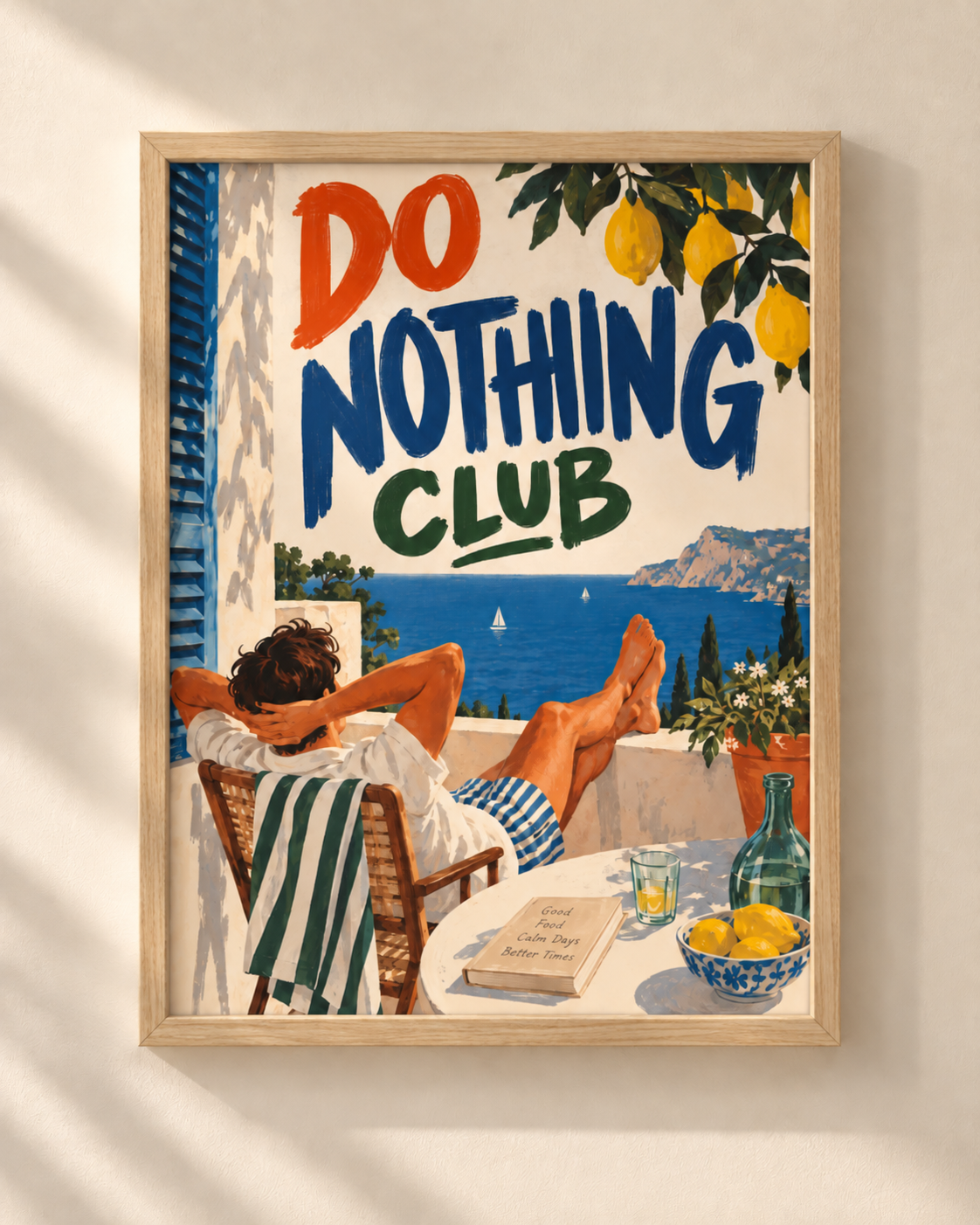 Do Nothing Club - plakat śródziemnomorski w ramie