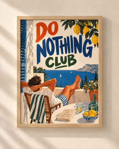 Do Nothing Club - plakat śródziemnomorski w ramie