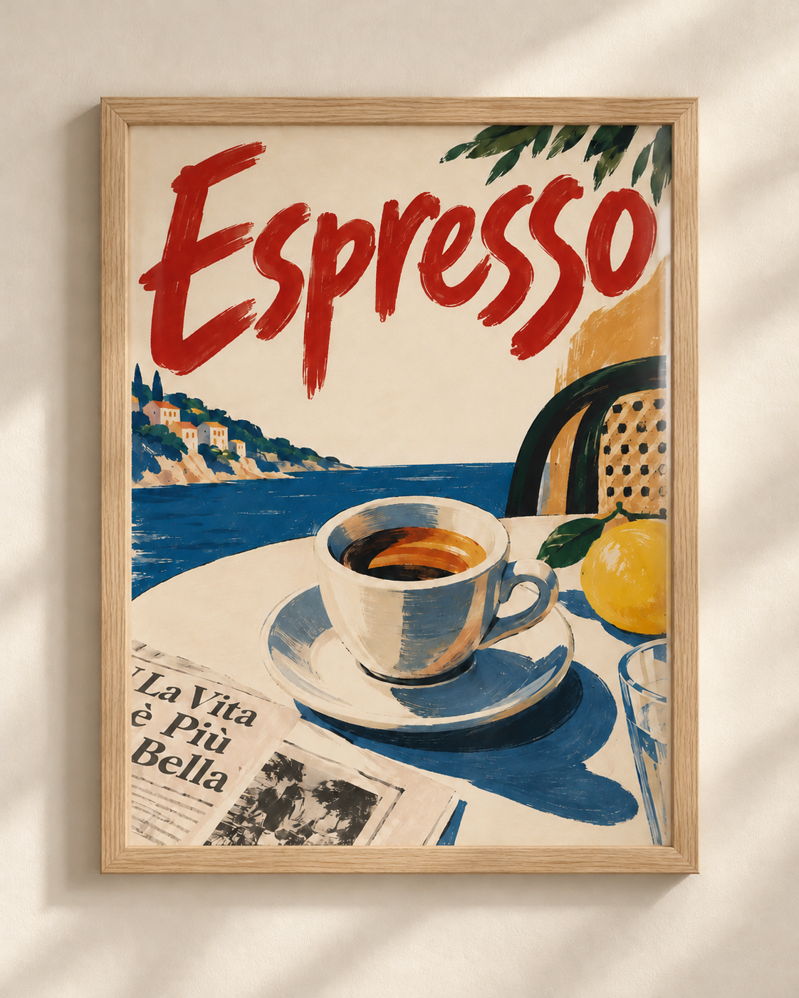 Espresso - Italian Riviera style poster in a frame