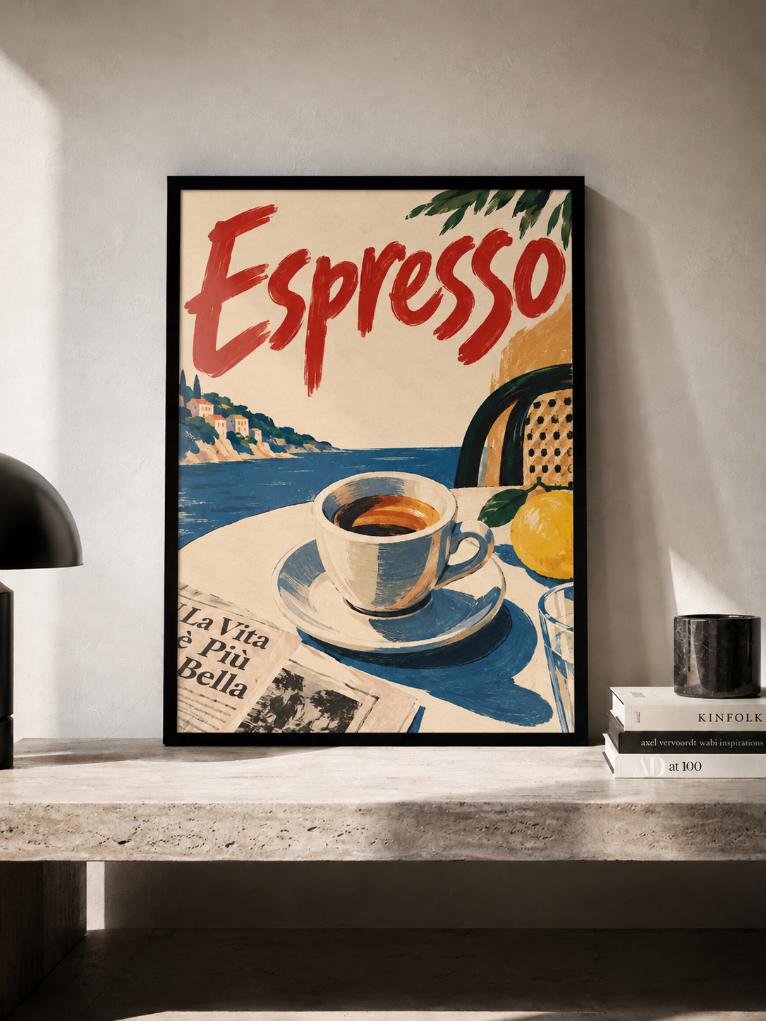 Espresso - Italian Riviera style poster in a frame