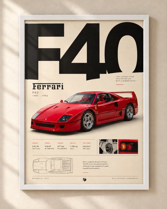 Ferrari F40 - plakat motoryzacyjny w ramie