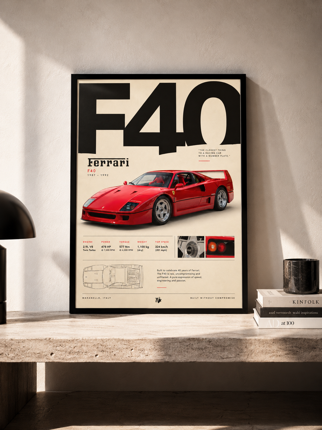 Ferrari F40 - plakat motoryzacyjny w ramie