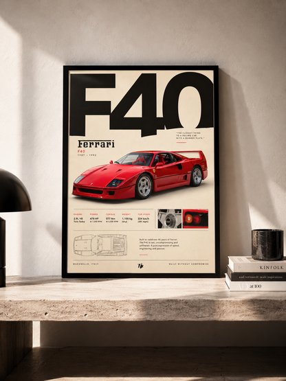 Ferrari F40 - plakat motoryzacyjny w ramie