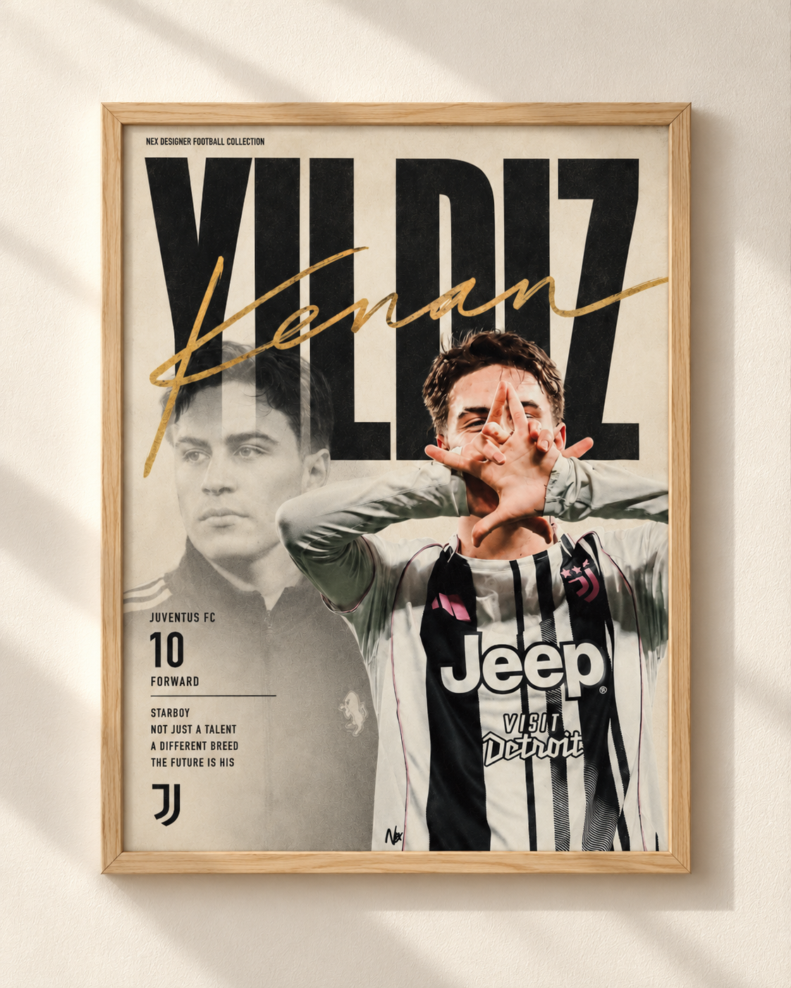 Kenan Yildiz - Juventus - plakat piłkarski w ramie