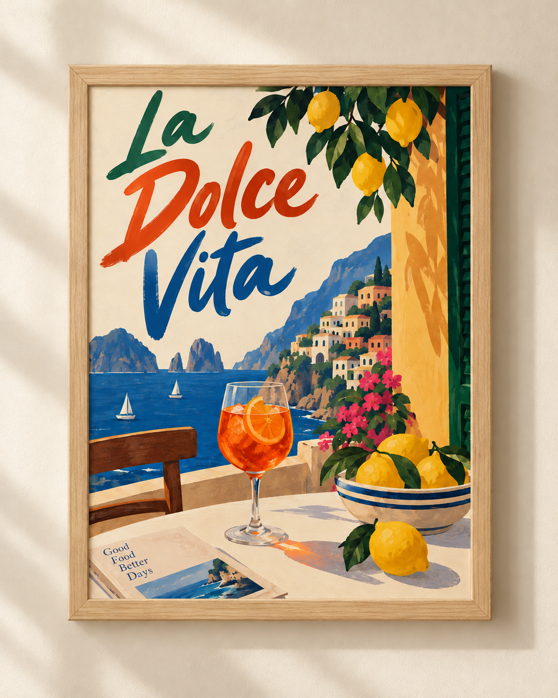 La Dolce Vita - Italian Riviera style poster in a frame