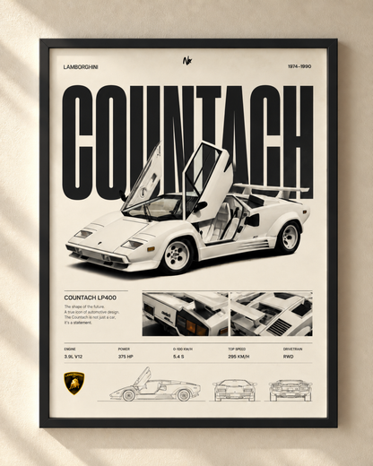 Lamborghini Countach - plakat motoryzacyjny w ramie