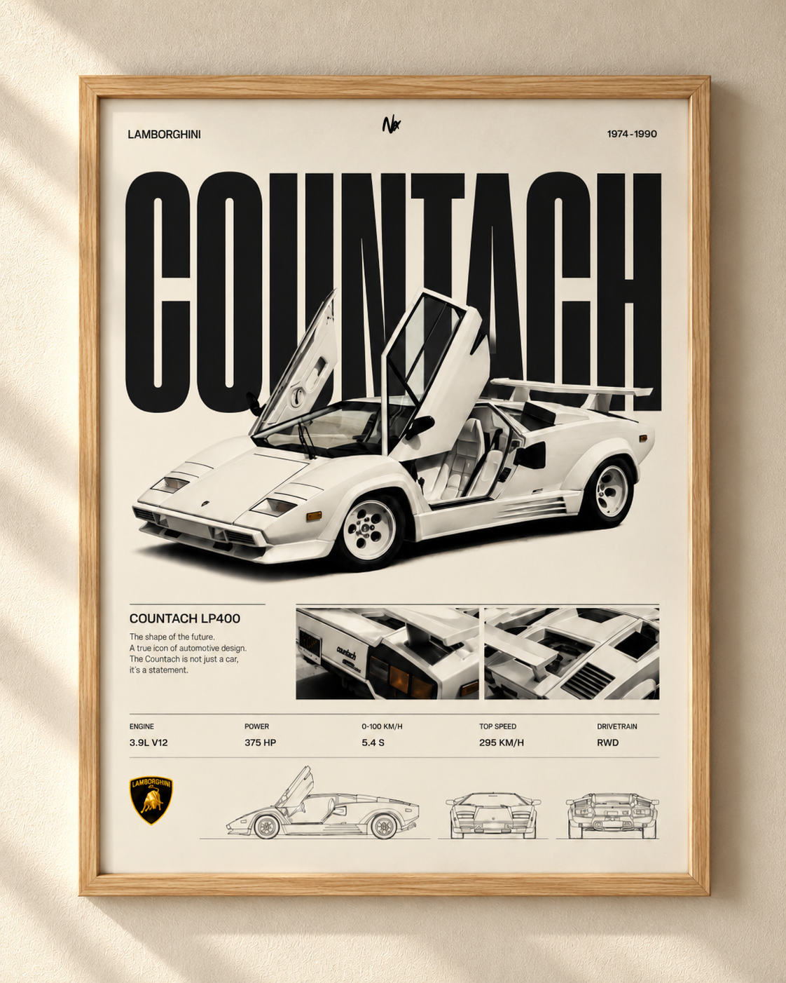 Lamborghini Countach - plakat motoryzacyjny w ramie