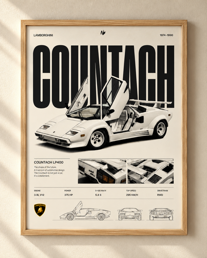 Lamborghini Countach - plakat motoryzacyjny w ramie
