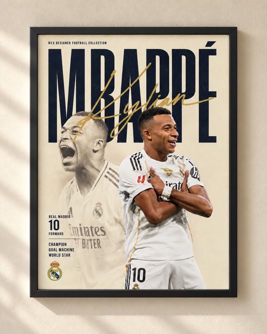Kylian Mbappé - Real Madrid - plakat piłkarski w ramie