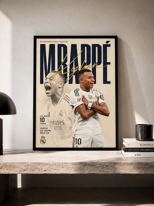 Kylian Mbappé - Real Madrid - plakat piłkarski w ramie