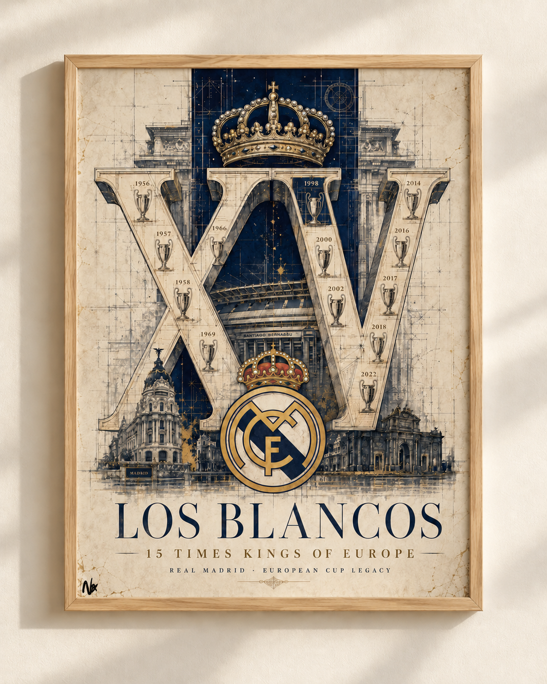 Real Madrid Los Blancos XV - plakat klubowy w ramie