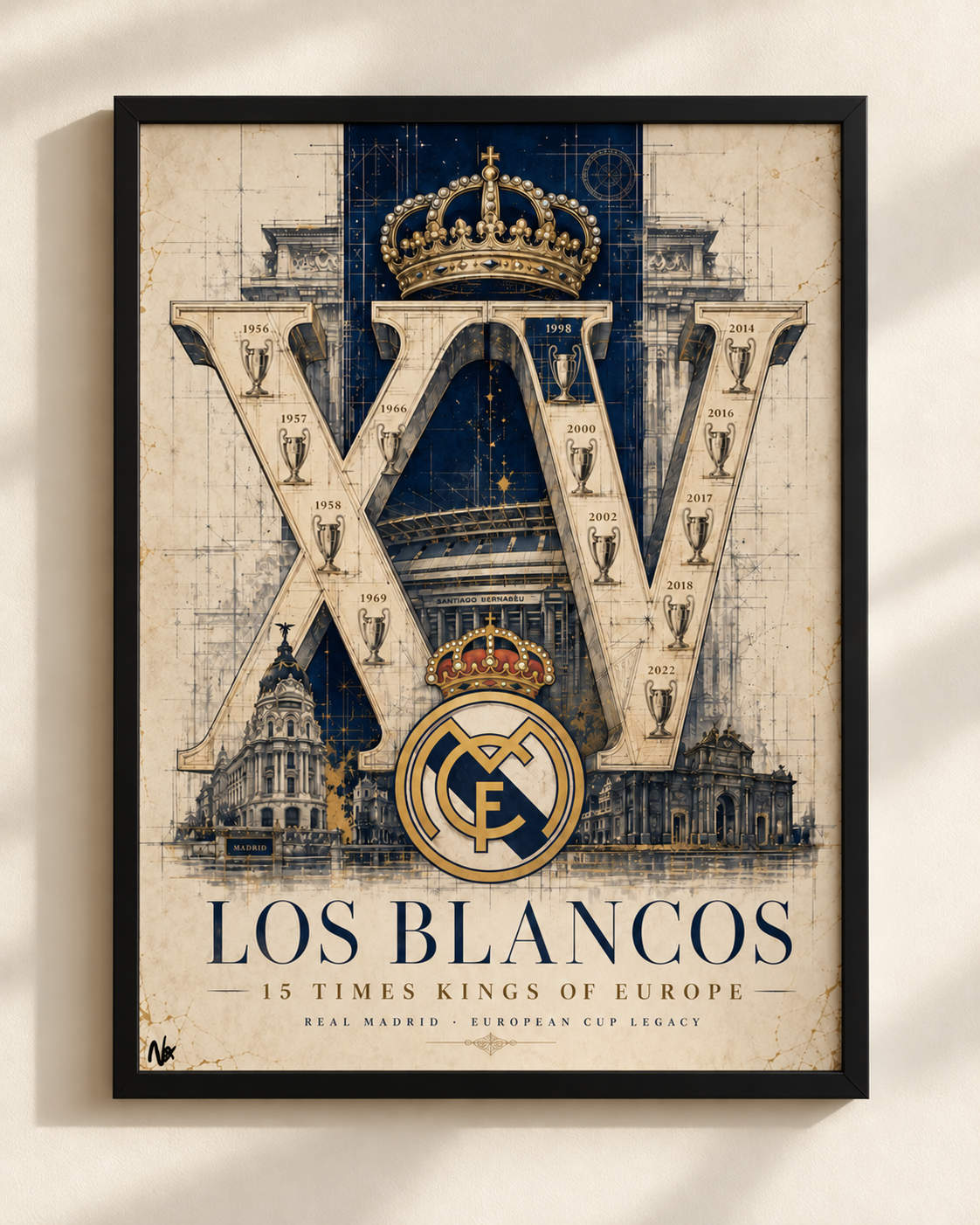 Real Madrid Los Blancos XV - plakat klubowy w ramie