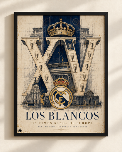 Real Madrid Los Blancos XV - plakat klubowy w ramie