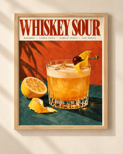 Whiskey Sour Cocktail - plakat koktajlowy w ramie