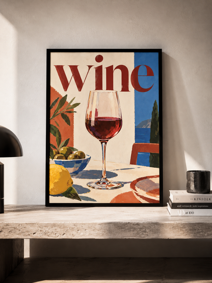 Wine - plakat śródziemnomorski w ramie