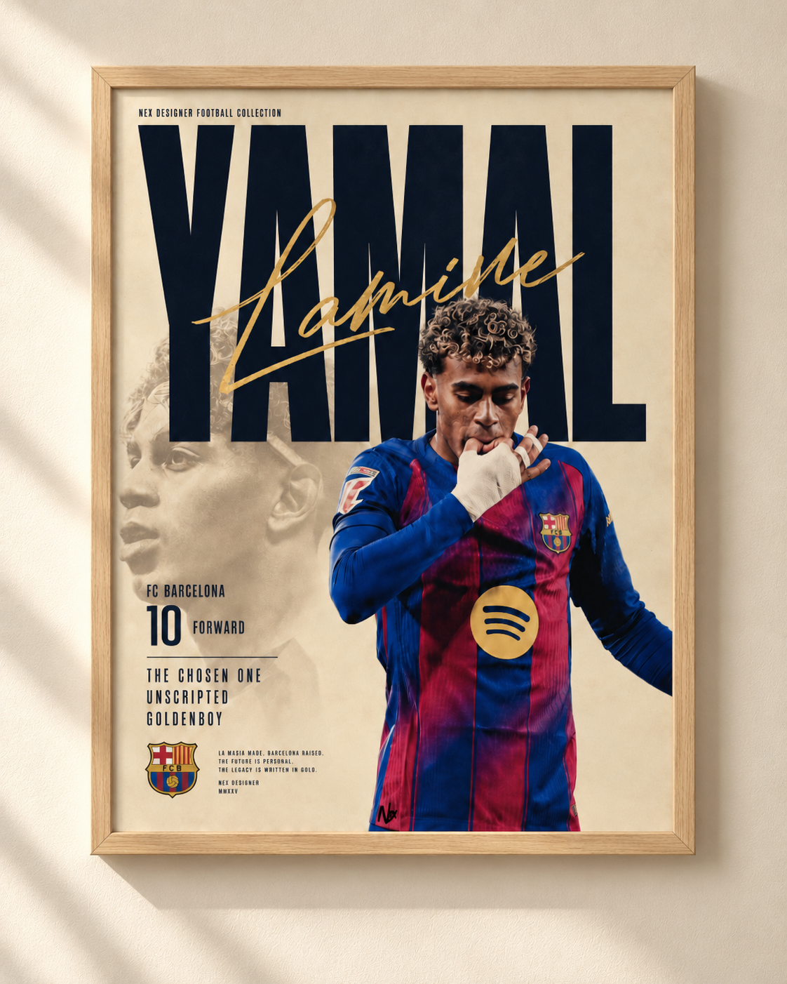 Lamine Yamal - FC Barcelona - plakat piłkarski w ramie