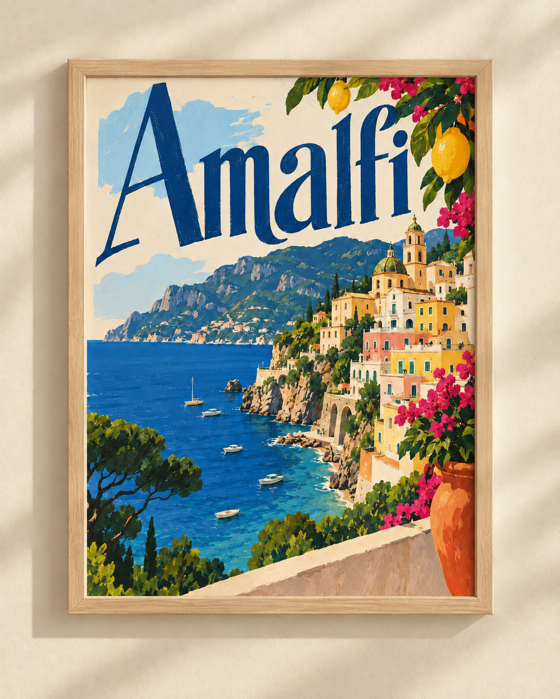 Amalfi - plakat włoskiego wybrzeża w ramie