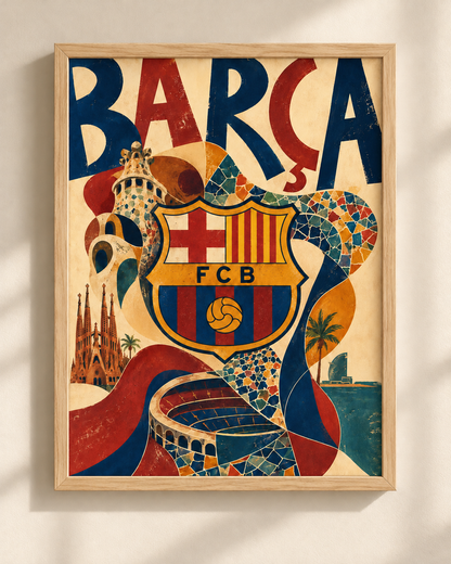 FC Barcelona - plakat retro w ramie