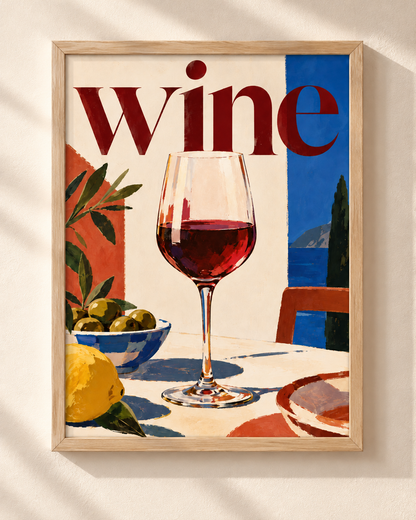 Wine - plakat śródziemnomorski w ramie