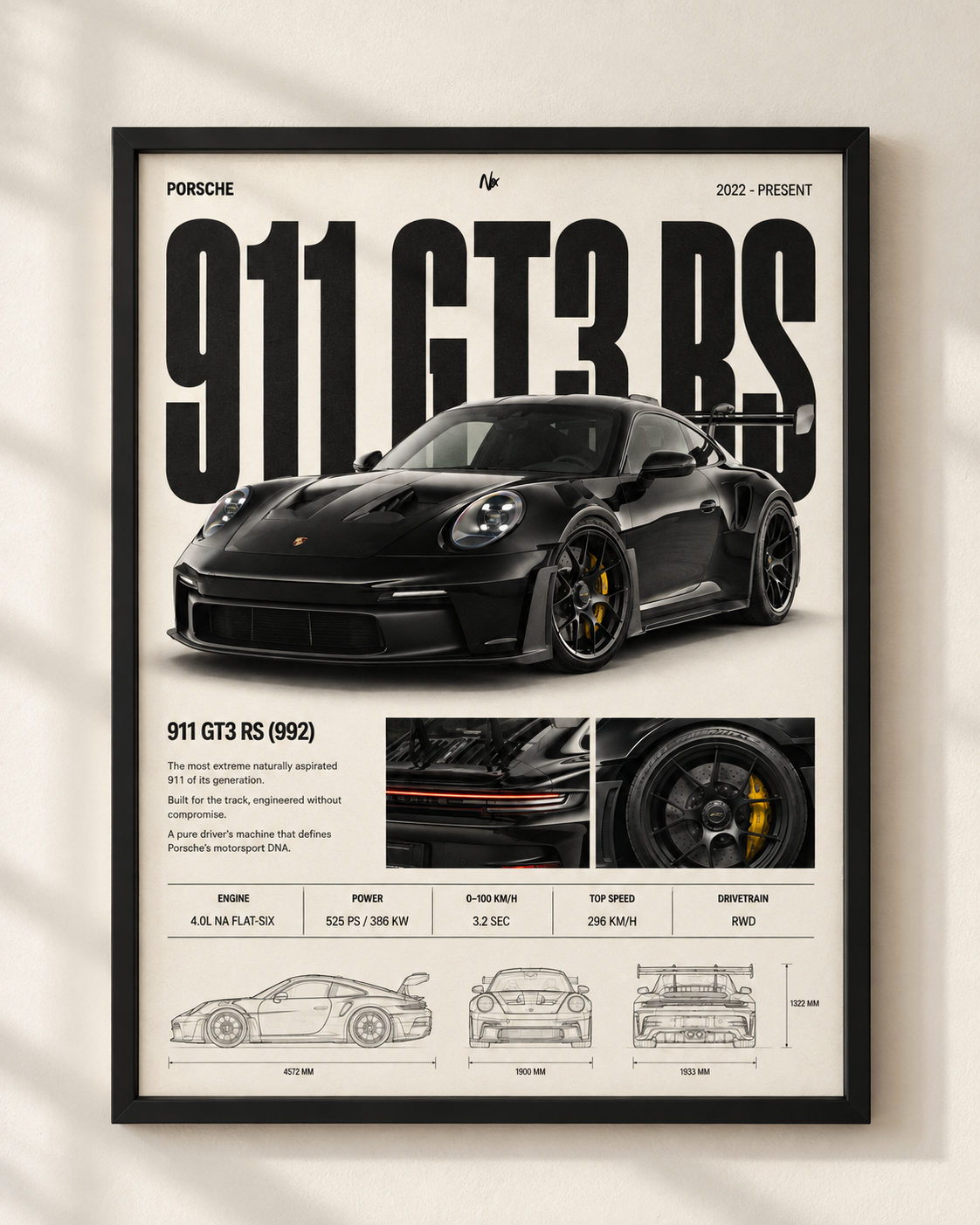 Porsche 911 GT3 RS - plakat kolekcjonerski w ramie