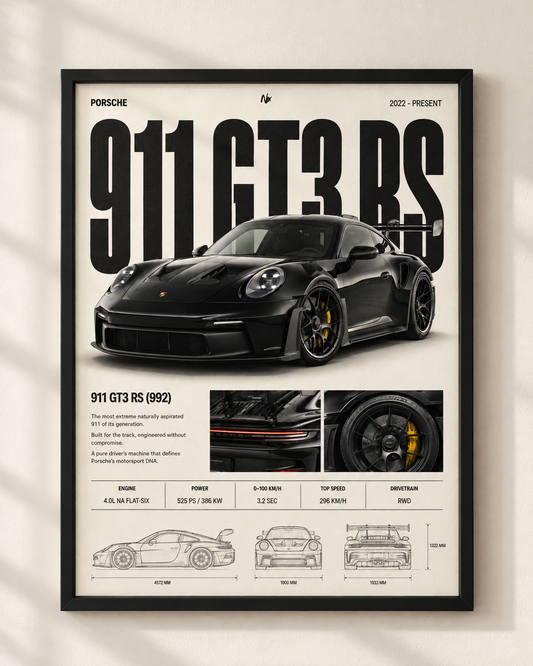 Porsche 911 GT3 RS - plakat kolekcjonerski w ramie