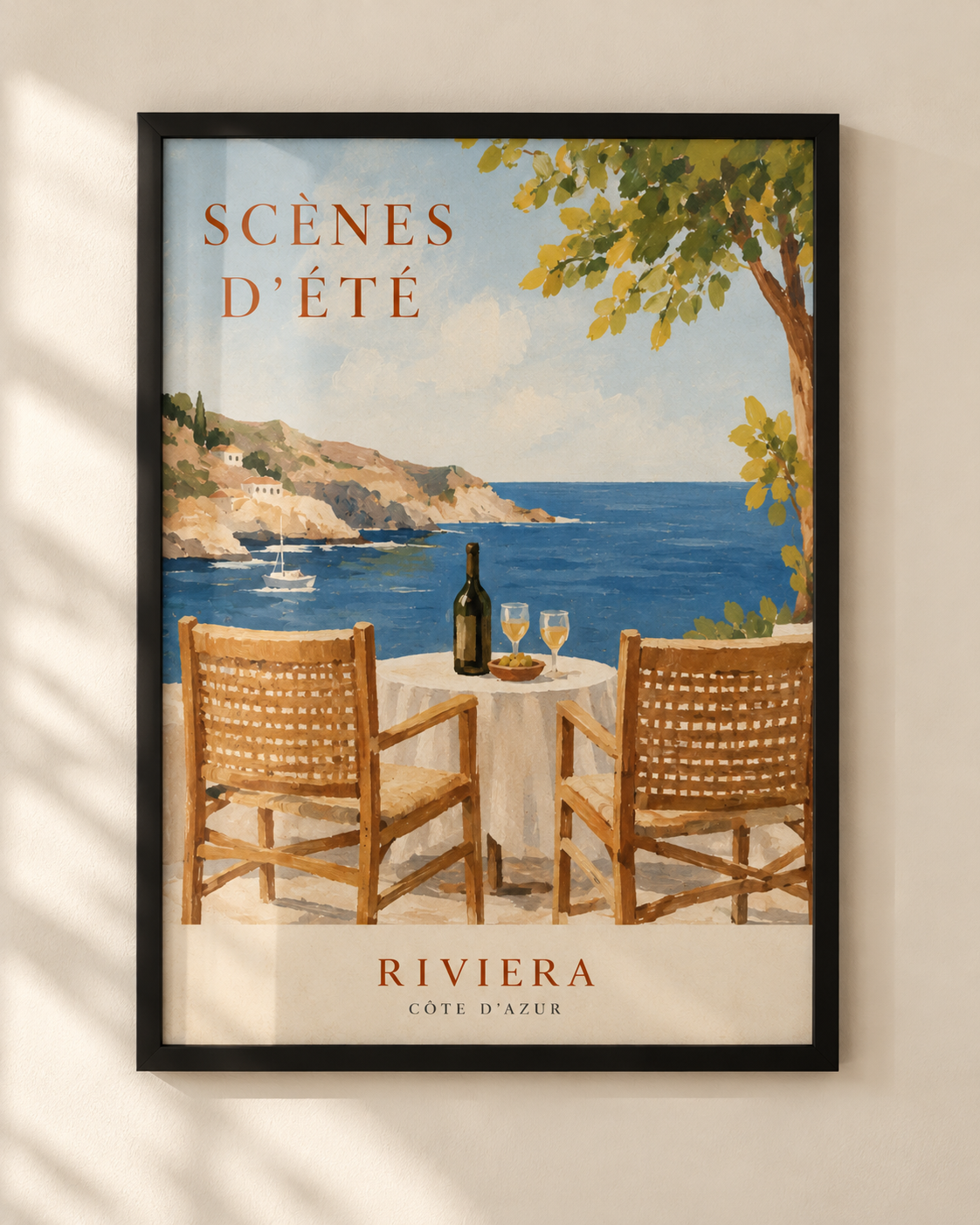 Framed Riviera Côte d’Azur summer scene poster, Scènes d’Été