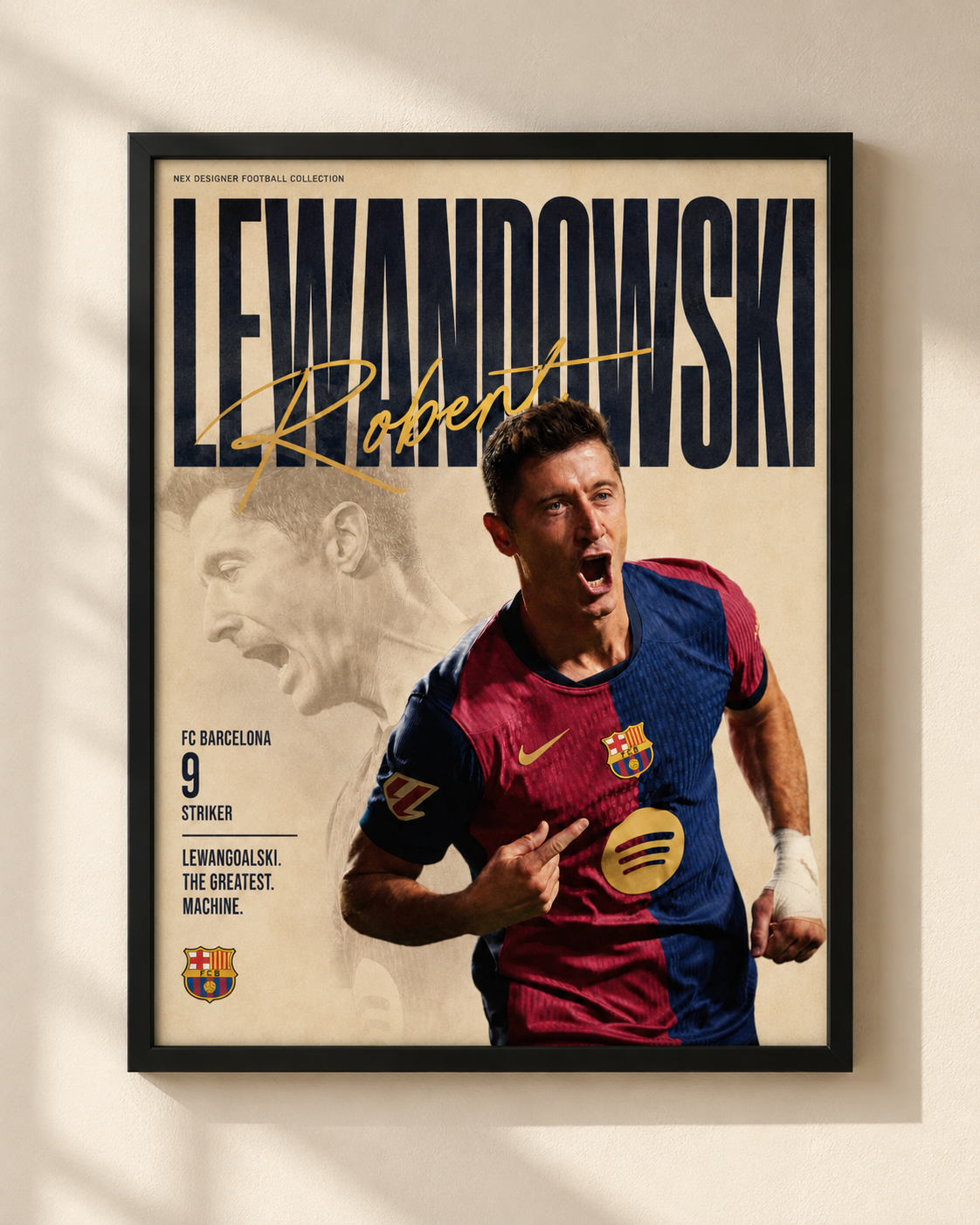 Robert Lewandowski - FC Barcelona - plakat piłkarski w ramie