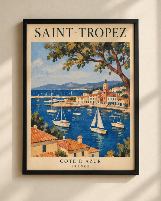 Plakat Saint-Tropez Côte d’Azur France w czarnej ramie