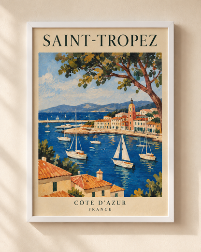 Plakat Saint-Tropez Côte d’Azur France w białej ramie