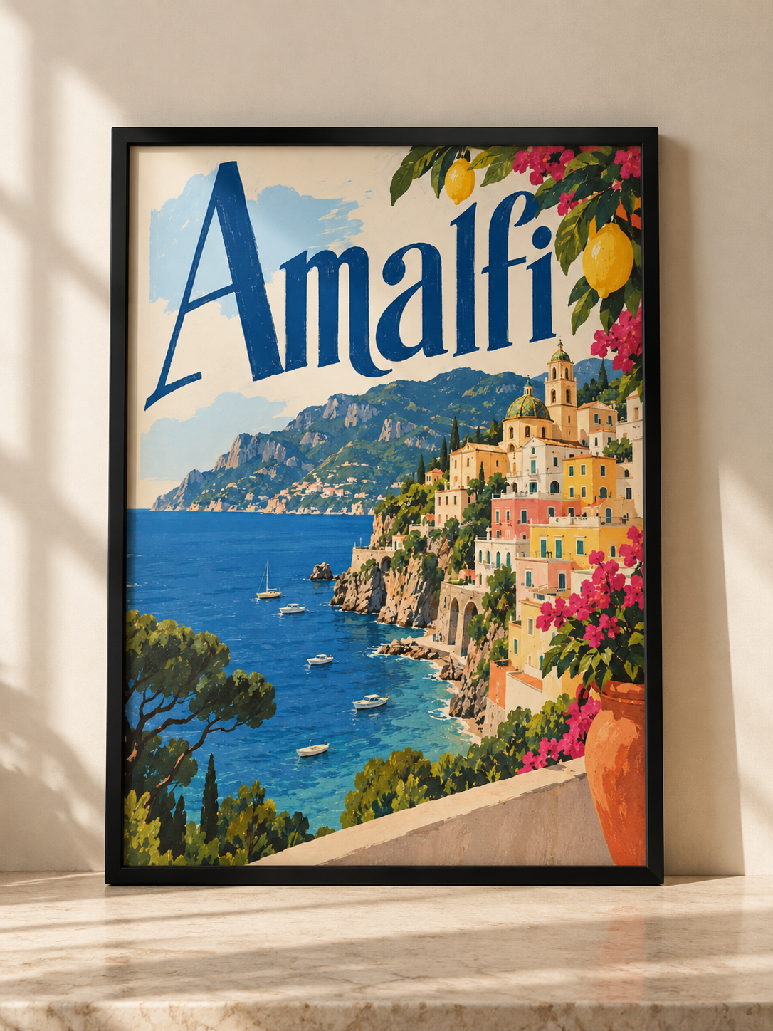 Amalfi - plakat włoskiego wybrzeża w ramie