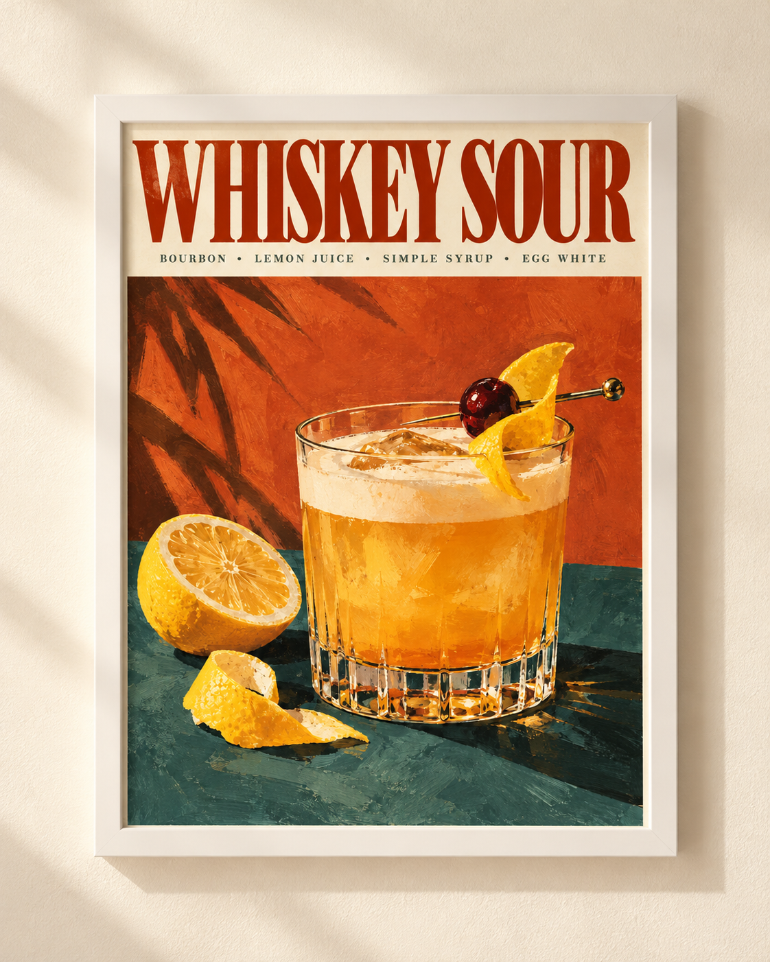 Whiskey Sour Cocktail - plakat koktajlowy w ramie