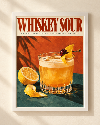 Whiskey Sour Cocktail - plakat koktajlowy w ramie
